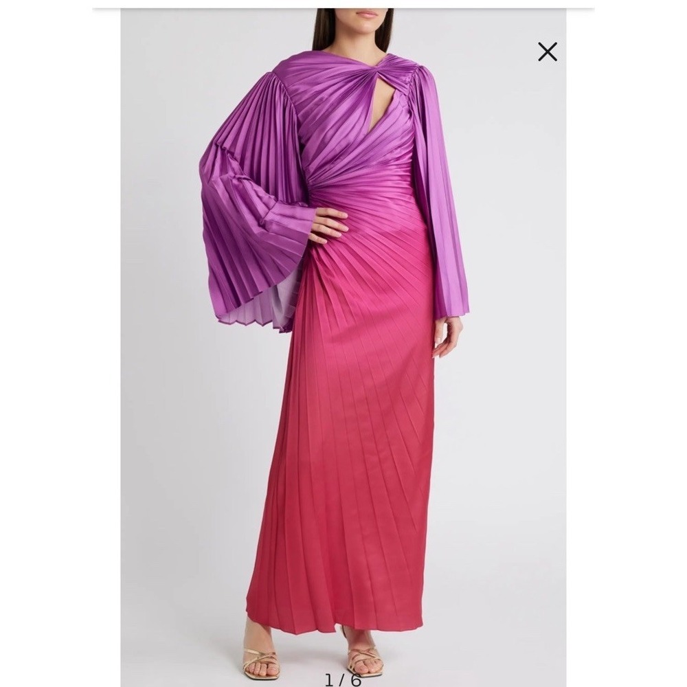 NWT Acler Tillington Pleated Long Sleeve Maxi Dress Gown Purple Size 2